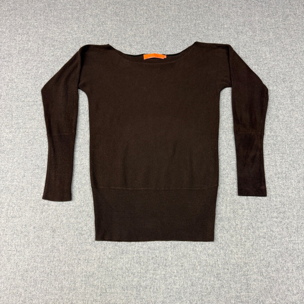 Sweet by Miss Me Sweater Small Brown Boat Neck Ribbed Long Sleeve Knit Top 1361